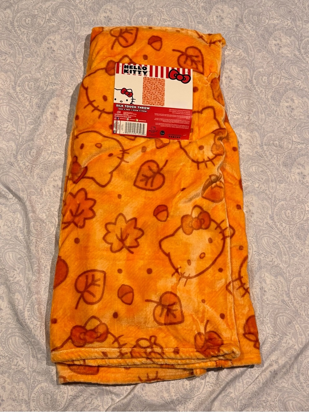 Sanrio Hello Kitty Autumn Fall Orange & Brown Super Plush Thick Large Throw